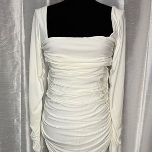 Club L London Ruched Midi Dress Long Sleeve Square Neck Lined Women’s 12